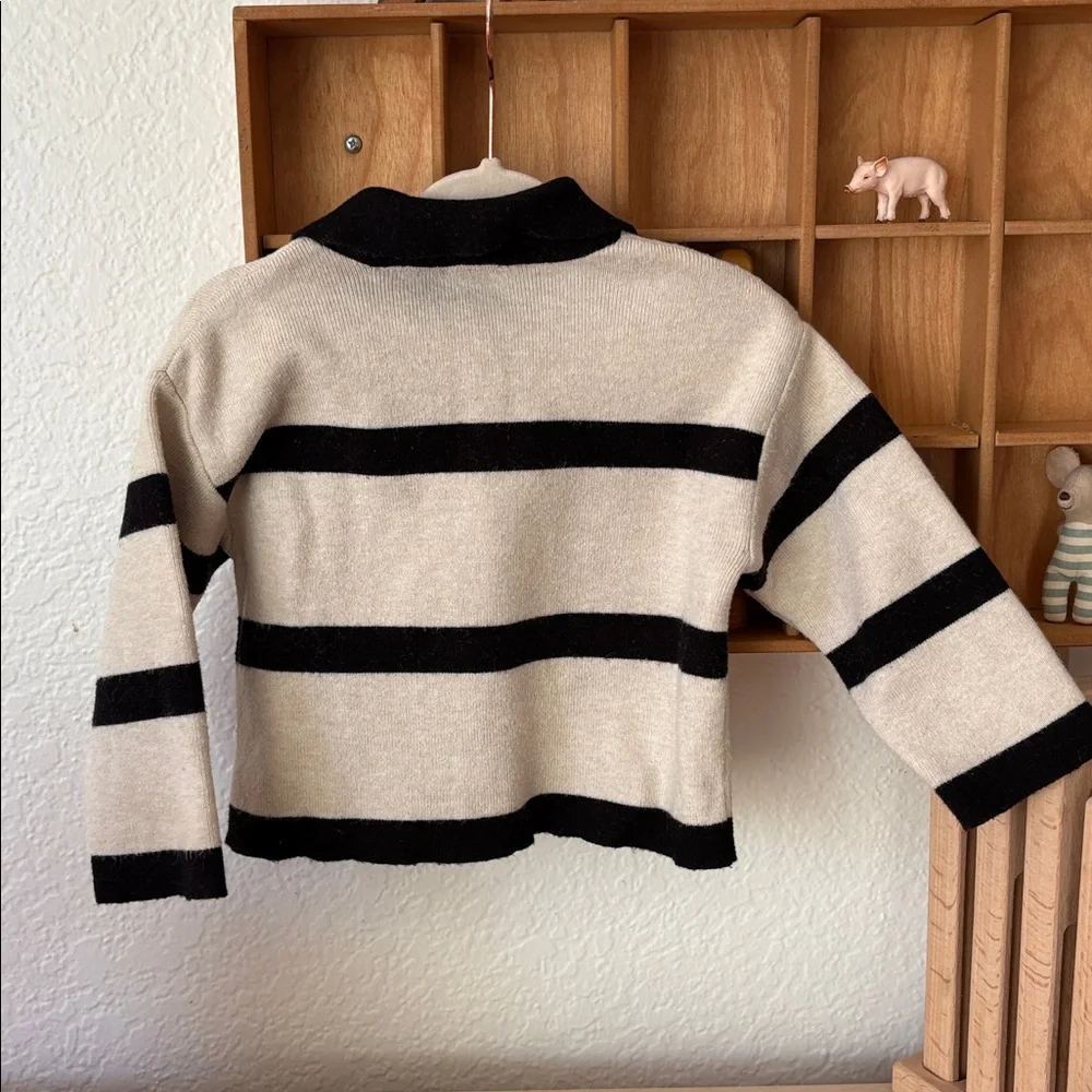 Zara Black and Cream Striped Polo Sweater with Heart Oatch